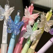 6pcs Cute Butterfly Retractable Neutral Pens, Butterfly Decorated Click Pens, 0.5mm Black Ink Writing Pens, Stationery Gift, School And Office Supplies - Multicolor - View 4