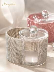 2-In-1 Rhinestone Plastic Storage Box, Desktop Makeup Organizer With Dual Round Compartments, Transparent Cosmetic Storage Box With Dual-Slot Design - Modern Vanity Storage Box With Lid, Bathroom Sink Organizer, Suitable For Makeup Brushes, Lipsticks, Beauty Tools - Multicolor - View 5