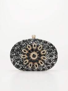 1pc Sparkling Luxury Evening Clutch Bag, Elegant Handbag Suitable For Weddings, Parties, Balls, Dinners, Banquets, Gatherings, Festivals, Music Festivals And Other Occasions - Black - View 1