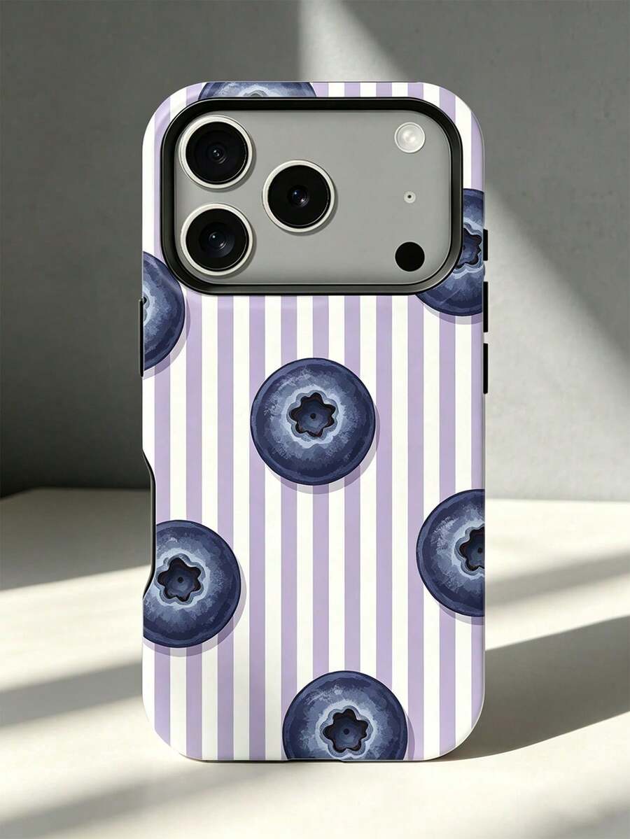 1件亮面藍莓紫條紋二合一手機殼-全包覆加厚設計,適用於 iPhone 18 Pro Max、17 Pro、16e、16、15、14、13、12 和 11,融合韓系 Y2K 與日系極簡「Insta 風格」美學,適合聖誕節、萬聖節、情人節、復活節與婚禮,送給朋友的絕佳生日禮物 - 彩色 - 查看 1