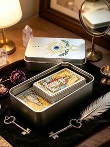 Evil Eye & Hamsa Hand Print Tarot Card Storage Tin Box, Portable Metal Tarot Deck Holder, Witch Astrology Oracle Card Box, Can Store Crystal Jewelry, Oracle Card Tin Box, Astrology Divination Accessories, Birthday, Halloween, Christmas Gift (Cards Not Included) - Multicolor - View 5