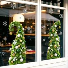 1/6pcs Cute Plush Christmas Tree With Candy Decor Window Sticker, Double-Sided Visible PVC Electrostatic Adsorption Glass Sticker, Suitable For Store And Home Christmas Decoration - Multicolor - View 7
