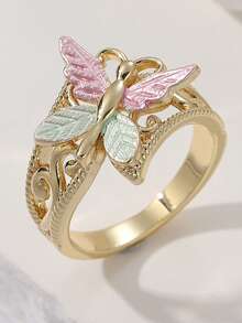 Gmzalx Fashionable Hollow Leaf Carved Dual-Tone Rings, Suitable For Banquet, Party, Holiday Gifts & Jewelry (Multi-Color) - Multicolor - View 9