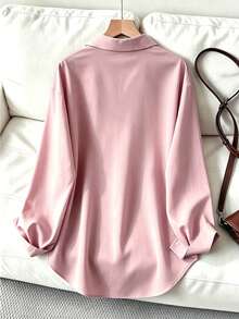 Women's Casual Loose Long Sleeve Shirt, Spring/Autumn Pink - Pink - View 3