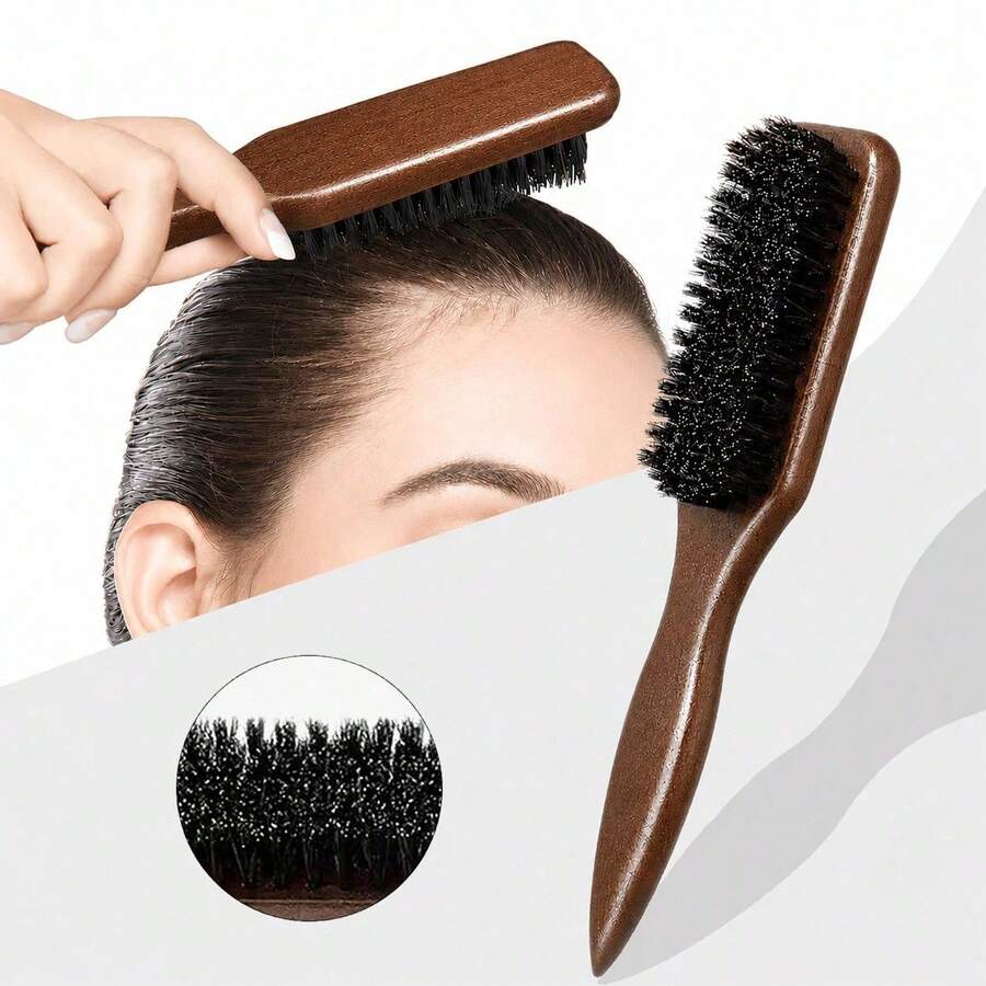 2pcs Neutral Fragrance-Free Professional Hairbrush And Beard Brush, Gradient And Scissor Cleaning Comb, Styling Tools For Smooth Hair, Suitable For Both Coarse - Brown - View 1