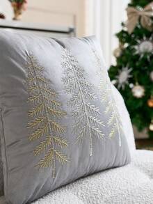 1件灰色聖誕樹刺繡枕套，適合室內裝飾、聖誕裝飾，四季通用，不含枕芯 - 灰色 - 查看 6