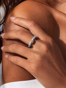 1pc Luxury Exquisite Cubic Zirconia Silver Ring, Suitable For Women's Daily Wear, Travel, Banquet, Wedding, Gift Gold Jewelry. - Multicolor - View 3