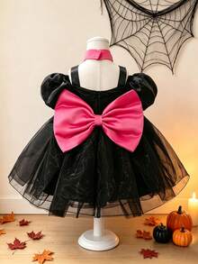 Gaun Putri Organza Hitam dengan Desain Pita Besar Warna Kontras untuk Bayi Perempuan, Cocok untuk Pesta Halloween, Pesta Ulang Tahun, Pesta Dansa, Pertunjukan, Perayaan Hari Raya, Gaun Pengantin Pengiring Pengantin, Tanpa Bando - MultiWarna - View 4