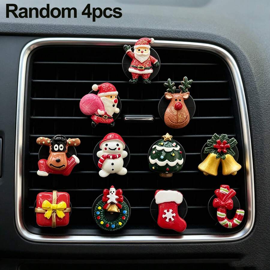 4pcs Random Cute Christmas Car Air Vent Aromatherapy Clips, Colorful Old Man Car Interior Decor, Holiday Fragrance Gift - Christmas Decorations - View 1