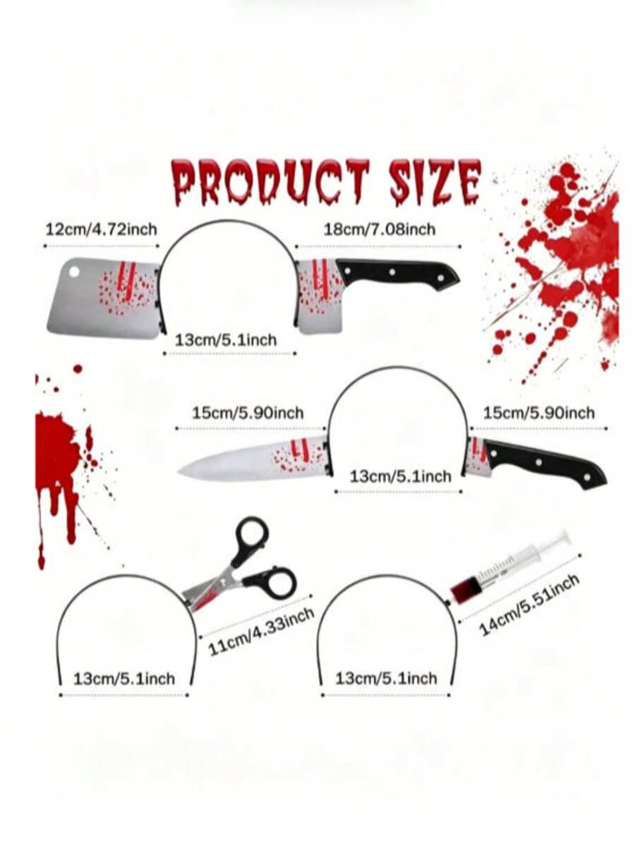 Halloween Headband With Bloody Cleaver, Head Hoop, Costume Party Cosplay Prop, Realistic Sharp Knife Headpiece - Multicolor - View 1