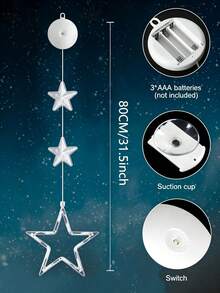 Battery Powered Colorful LED Star Window Hanging Light Strip With Suction Cups, Easy Install Christmas Window Decor, Indoor Holiday Decoration - Suction Cup Lamp - View 5