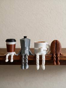 1pc Cute Coffee Cup & Coffee Bean Shaped Movable Joint Leg Figurine, Premium Material Minimalist Style, Cute Cartoon Design Smooth Surface Handmade Decorative Statue, Adjustable Movable Limbs Collectible Art Ornament - Multicolor - View 6