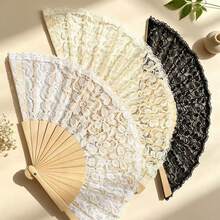 Folding Bamboo Fan Dance Prop Performance Fan Lace Embroidered Hollow Vintage European Court Style Fan - Multicolor - View 7