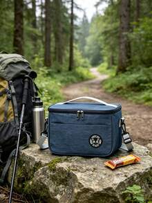 1 Insulated Lunch Bag With Bear Pattern - Soft Cooler Lunch Box For Adults, Men And Women, Waterproof Portable For Office Use, Keeps Food Fresh And Delicious, Christmas Holiday Gift - Navy Blue - View 3