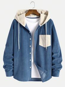 Men's Plus Size Loose Fit Hooded Colorblock Drawstring Casual Fashion College Style Daily Commute Versatile Spring New Lightweight Thin Jacket - Blue - View 2