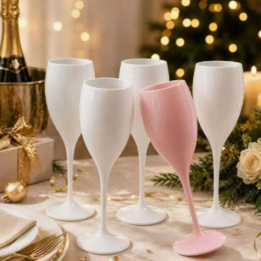 6/4/2pcs Reusable Champagne Glasses, Ivory White Royal Champagne Glass Set, Elegant Long Stem Drinkware, Suitable For Weddings, Large Banquets, Holiday Parties, Housewarming, Family Dinner Table Decor