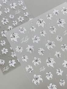 1Sheet Fresh Jelly Small Flower Self‑Adhesive Nail Stickers, Lily Blooms With Script Text, Multi‑Shape Mixed, Decals For Soft‑Style Outfit Matching - Multicolor - View 7