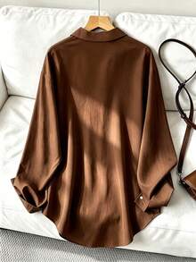 Women's Casual Loose Long Sleeve Shirt, Spring/Autumn Brown - Brown - View 3