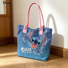 Miniso Disney Lilo & Stitch Cute Handheld Shoulder Tote Bag, Stitch Tongue-Out Pattern Shoulder Tote Bag For Daily Use - Pink - View 7