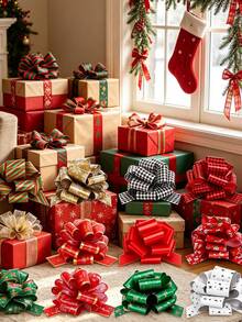 16/1pc Christmas Pull Bows, 16 Styles Holiday Pattern Plastic Gift Wrapping Ribbon Bows, Suitable For Gift Wrapping, Christmas Tree Decoration, Gift Box Decoration, Wreath Accents And Christmas Home Party Decoration - One Size Fits All - View 6