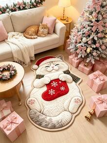1pc 2D Printed White Cat Decorative Rug, Thickened Rug, Thick Rug, Plush Rug, Autumn/Winter Rug, Thickened Rug, Decorative Rug, Bedroom Decor, Small Rug, Rug, Home Decor, Living Room Rug, Living Room Small Rug, Bedroom Rug, Living Room Home Decor, Outdoor Rug, Washable Rug - Multi-color E - View 2
