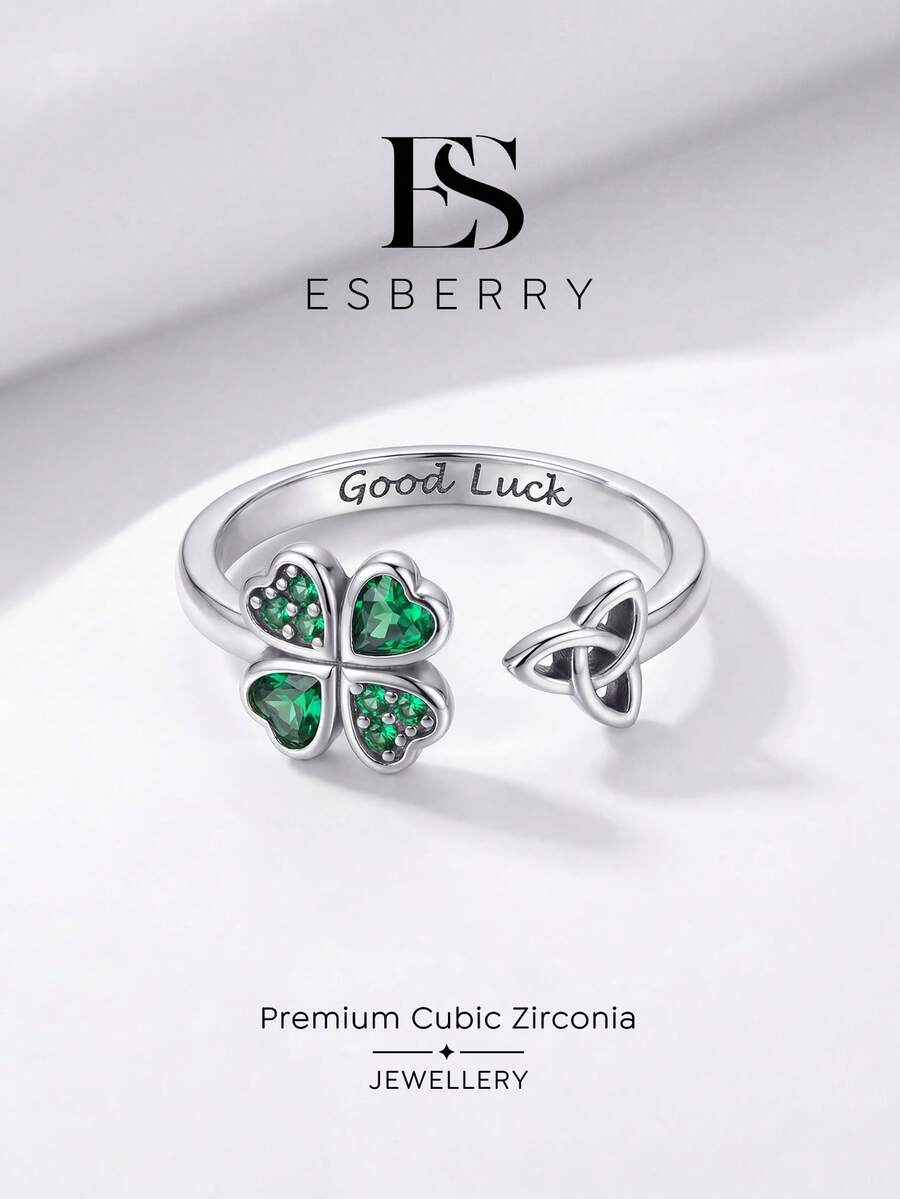 1pc Celtic Clover Open Ring, Exquisite Women's Jewelry Gift, Suitable For Ball/Party, Birthday/Date, Daily Wear Or Gift Giving - Four Leaf Clover Ring - View 1