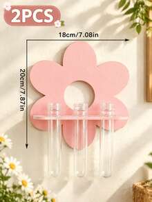 1pc/2PCS Flower Shaped Wall Hanging Test Tube Display Rack, Cute Light Pink Style Hanging Vase Decor, Suitable For Plant Cultivation, Bedroom, Dorm, Home Wall Decoration - A - View 8