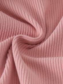 2pcs Baby Girl Pink Soft Cute Comfortable Ruffle Collar Ribbed Long Sleeve Bodysuit & Flared Pants Set, Thin Spring/Autumn - Pink - View 5