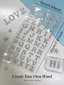 1pc/2pcs/3pcs/4pcs 3D Silver Rhinestone Decor Sticker Set With English Letters, Numbers, Hearts, Stars, Luxury Shiny Texture, Includes Tweezers, Self-Adhesive, Suitable For Phone, Laptop, Camera, Earphones, Water Bottle, Electronic Device Case, Gift Box, Greeting Card, Aromatherapy Container, Storage Box Surface Decoration - one-size - View 6