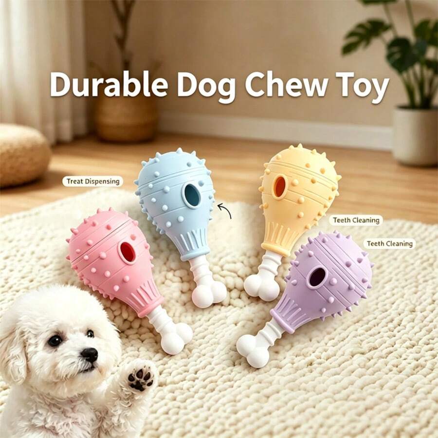 Durable Dog Chew Toy, Interactive Puppy Toy With Treat Dispenser, Soft Bristles For Teeth Cleaning And Gum Massage, Bite-Resistant Rubber Puzzle Toy, Suitable For Medium Dogs - Multicolor - View 1