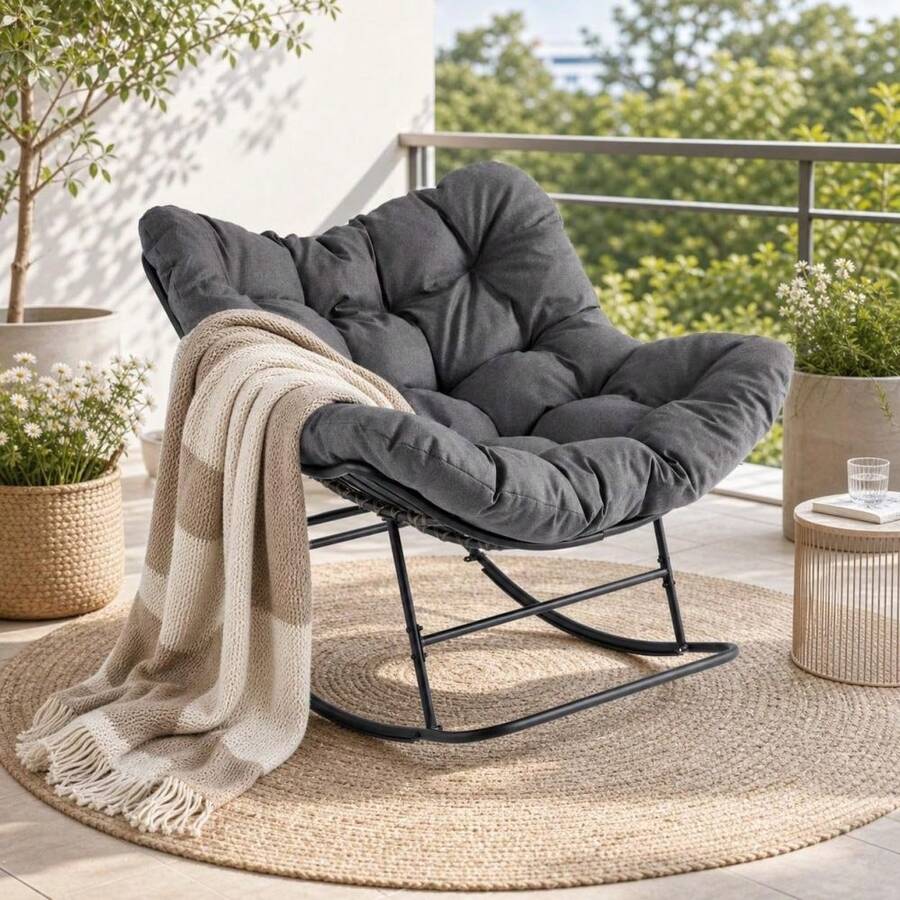 Techigher Oversized Papasan Rocking Chair With Padded Cushion, Ergonomic Egg Swivel Rocker With Heavy-Duty Metal Frame, Comfy Outdoor Armchair For Garden, Patio, Balcony & Living Room - Multicolor - View 1