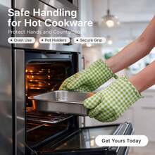 2pcs Heat Resistant Polyester Oven Gloves And Pot Holders Set, Green Coffee Plaid Double-Sided Quilted Insulated Kitchen Glove, Waterproof Non-Slip For Baking BBQ Cooking, Easy Clean Kitchen Essential Tool, Christmas Gift For Home Cooks - View 1