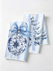 4pcs Kitchen Absorbent Towels, Made Of Polyester Material, Printed With Christmas Wreath, Christmas Tree, Bow Patterns, Suitable For Kitchen, Bathroom, Ideal Choice For Housewives And Family Gatherings, High Cost-Performance Home Goods, Great For Daily Decoration And Room Decor. - Multicolor - View 5