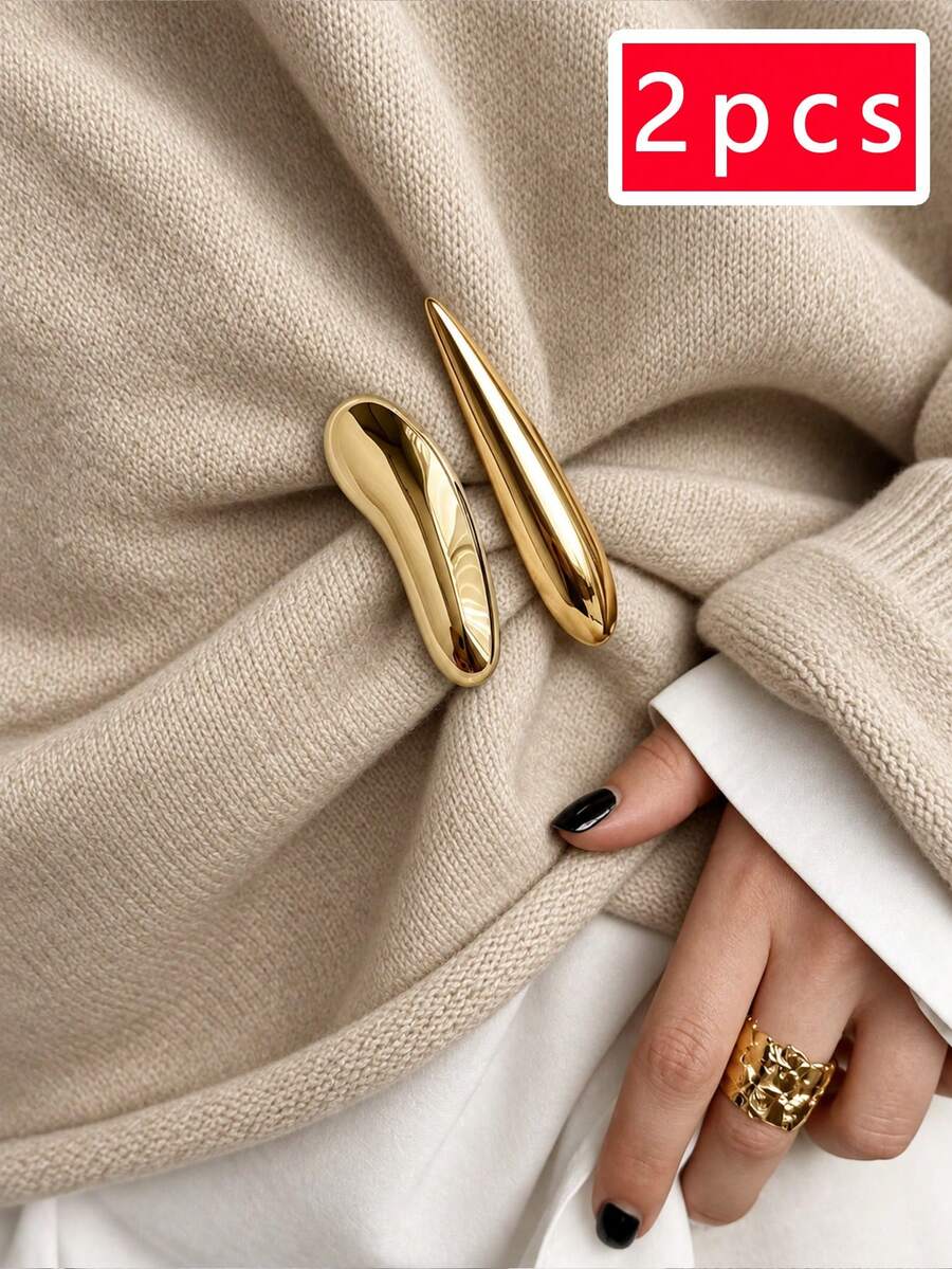 2pcs Metal Brooch Set, Multi-Functional Collar Pin, High Polished Scarf Buckle And T-Shirt Waist Clip, Suitable For Dress, Coat And Clothing Accessories