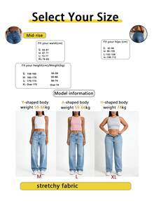 Women's Casual Minimalist Versatile High-Waisted Straight Leg Washed Solid Color Denim Jeans, Suitable For Daily Wear - Medium Wash - View 8