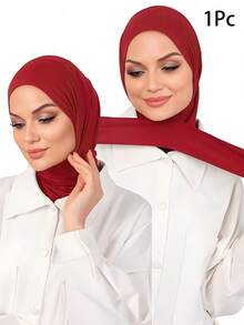 Awegeo 1pc Women's Hijab Headwrap, Middle Eastern Style Headscarf With Button Closure, Comfortable Casual Head Cover - Red - View 1