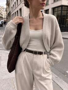 Plus Size Women's Autumn Knit Long Sleeve Cardigan, Suitable For Autumn Vacation, Autumn Wardrobe Essential - Apricot - View 3