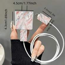 5pcs 2D Flat Design Gold Texture Phone Charger Protector Set, Charger Head Cover + Cable Protector + Storage Rope + Data Cable Protector Spiral Wrap, Compatible With Iphone 20W/18W Charger - Multicolor - View 5