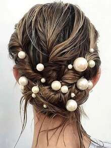 18 Pieces/Set Of Faux Pearl U-Shaped Pin Hairpins, Bridal Hair Styling Hairpin Headpieces - White - View 6