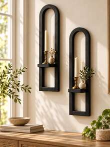1pc/2pcs Wall Decor Floating Shelf Arch Wall Mounted Display Shelf Modern Minimalist Black Storage Rack Home Decoration Organizer For Living Room Bedroom Entryway Office Bathroom Candle Plant Photo Display - Black - View 4