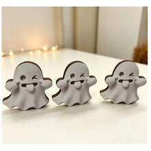 Cute & Playful Ghost Wooden Statue, Creative Halloween Decor, Cozy Mini Figurine, Suitable For Home, Office And Desktop Decoration, Also An Excellent Holiday Gift - A - View 6