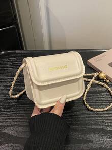 1pc Mini Solid Color Embroidered Soft Surface Gold Foil Letter Lipstick Chain Shoulder Strap Crossbody Bag, Essential For Shopping And Travel - Multicolor - View 13
