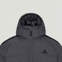 Adidas LONG DOWN 600-Fill Power Water-Repellent Windproof Insulated Long Down Jacket With Hood, Stripe, Zipper, Long Sleeve, Men's, Grey - Grey - View 3