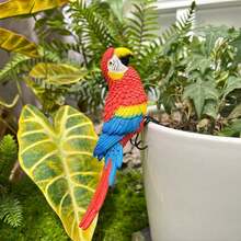 1pc Resin Parrot Decor, Realistic Bird Statue With Hook, Suitable For Outdoor Garden Fence And Flower Pot Decoration, Tropical Style Yard Decor And Holiday Party Props - Bird Figurine - View 12