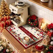 1pc Christmas Series Vintage Frame Christmas Element Pattern Printed Coffee Bar Mat, Drainage Mat, Coffee Machine Soft Bottom Diatomaceous Earth Drainage Mat, Soft Rubber Drainage Mat, Super Absorbent Wear-Resistant Dish Drying Mat, For Countertop Restaurant Kitchen Table Mat, Patio Dining Table Decor, Home Kitchen Supplies, Countertop Decor Mat - Multicolor - View 4