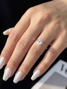 1pc Moissanite Ring, Sparkling 1ct Transparent Fishing Line Floating Ring, Suitable For Women's Party And Daily Wear - Sparkling Diamond Moissanite Ring - 1CT - View 5
