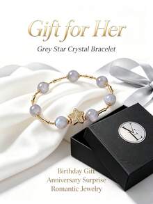 [VE]1pc High Quality Natural Grey Moonstone Bracelet, (One Star Missing You), June Birthstone Moonstone Bracelet, Romantic Ritual Gift For Mom/Girlfriend/Best Friend, Natural Grey Moonstone Color Random - Bracelet - View 6