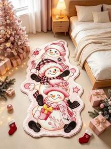 1PC Pink Cute Christmas Snowman Holiday Decorative Rug, Bedroom Decor, Small Rug, Carpet, Home Decor, Living Room Rug, Living Room Small Rug, Bedroom Rug, Living Room Home Decor - A - View 3