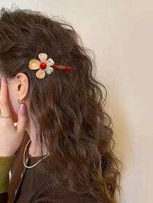 2pcs Floral Print Cute Iridescent Acetate Flower Hair Clips Side Hair Clips 2026 New Style Bangs Clips Premium Forehead Hair Accessories - Multicolor - View 5