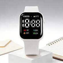 2Pcs Boys & Girls Electronic Watches, Unisex Square LED Digital Display Watch Set, Minimalist Calendar Pattern Display, Perfect For Children's Daily School Wear, Suitable For Home And Gatherings, Also An Ideal Gift Choice For Halloween, Back To School, Thanksgiving And Other Holidays (Gift Box Not Included) - Multicolor - View 6